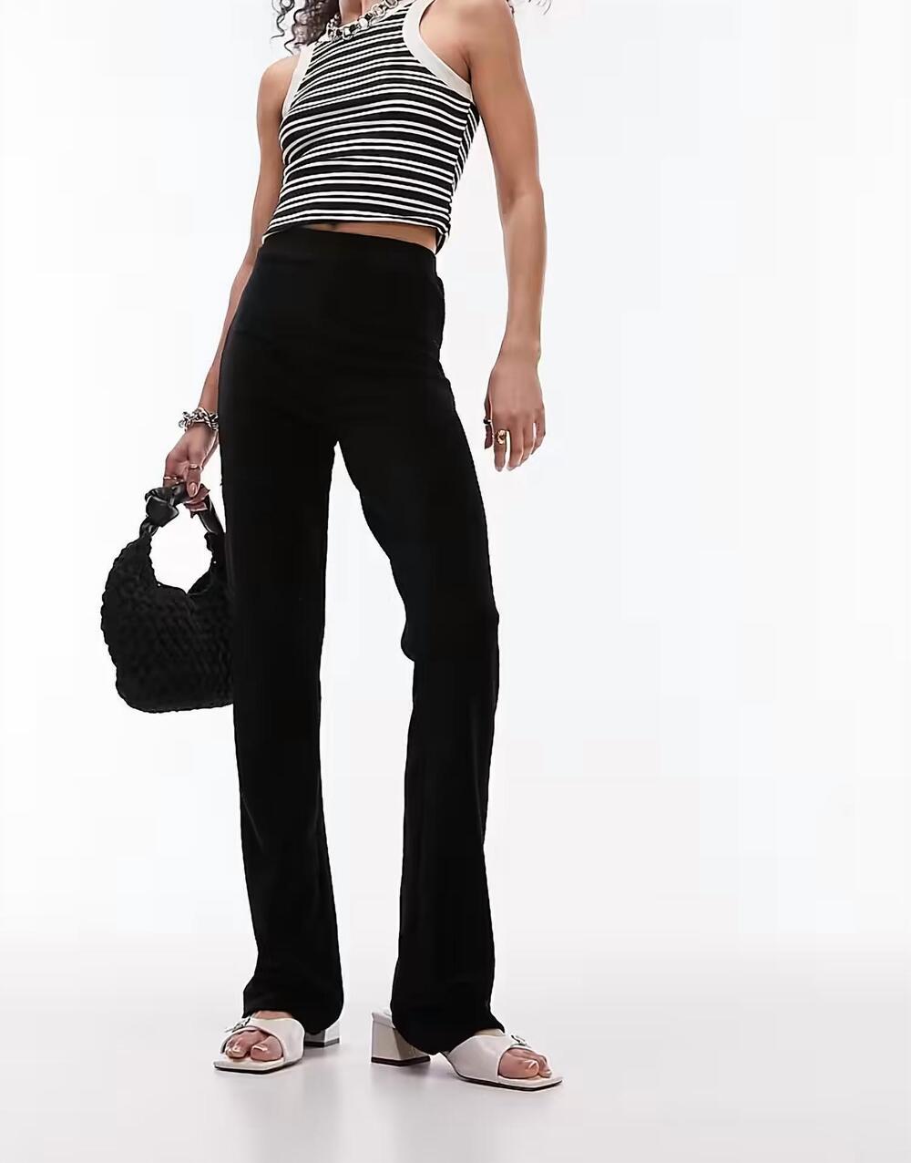 NEW Q2 stretchy cord flared trouser in black